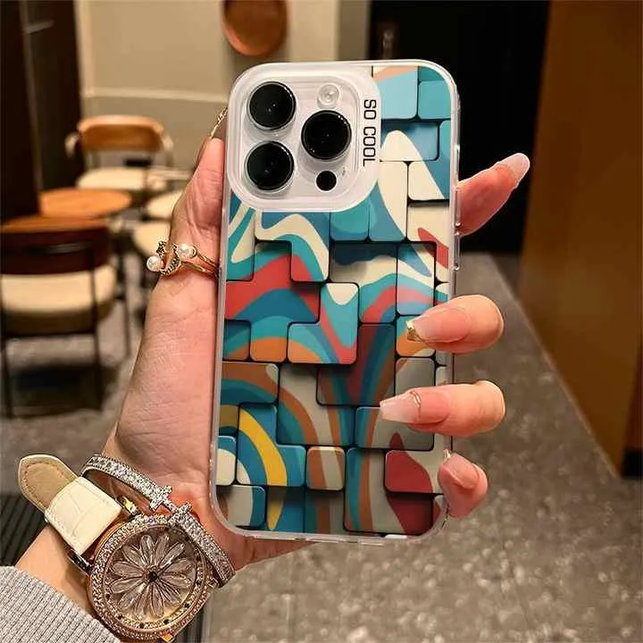 جراب هاتف بتصميم مكعبات بناء ملونة شائع . Popular Colorful Building Blocks Design Phone Case