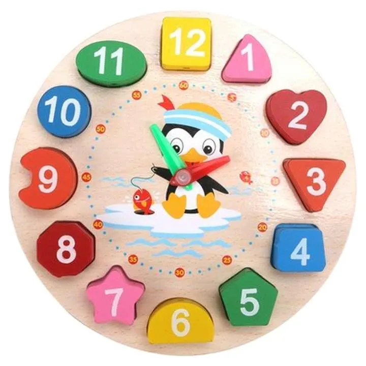 ساعة رقمية خشبية ألغاز على شكل منبه للأطفال . Wooden Digital Puzzle Alarm Clock for Kids