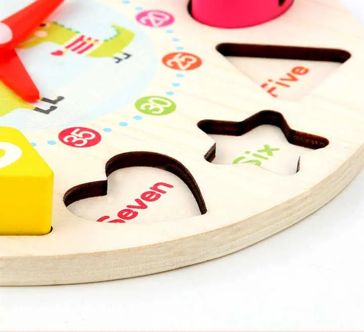 ساعة رقمية خشبية ألغاز على شكل منبه للأطفال . Wooden Digital Puzzle Alarm Clock for Kids