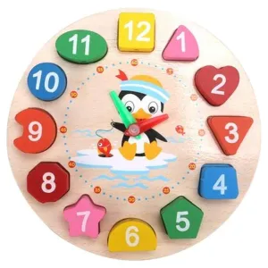 ساعة رقمية خشبية ألغاز على شكل منبه للأطفال . Wooden Digital Puzzle Alarm Clock for Kids