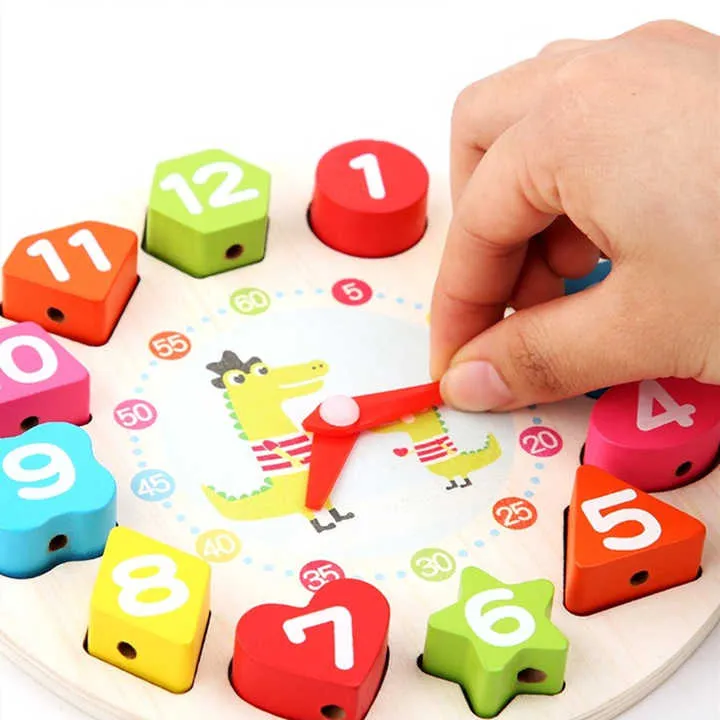 ساعة رقمية خشبية ألغاز على شكل منبه للأطفال . Wooden Digital Puzzle Alarm Clock for Kids