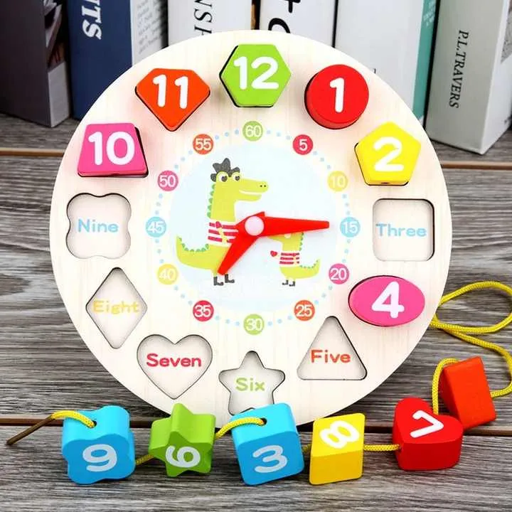 ساعة رقمية خشبية ألغاز على شكل منبه للأطفال . Wooden Digital Puzzle Alarm Clock for Kids