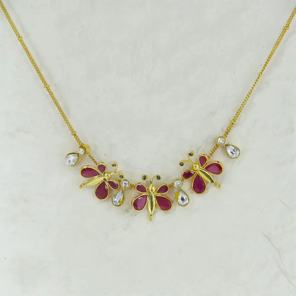 92.5 Silver Necklace With Three Butterfly Motifs