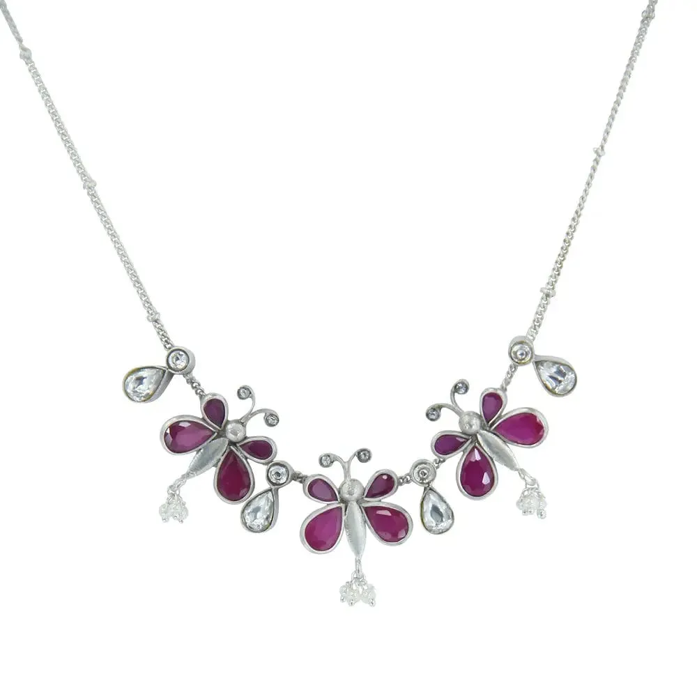 92.5 Silver Necklace With Three Butterfly Motifs