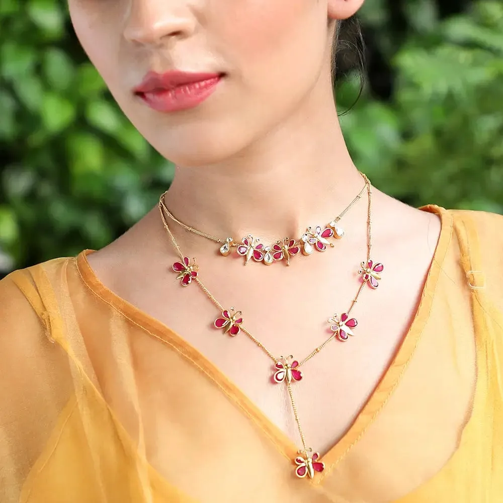 92.5 Silver Necklace With Three Butterfly Motifs