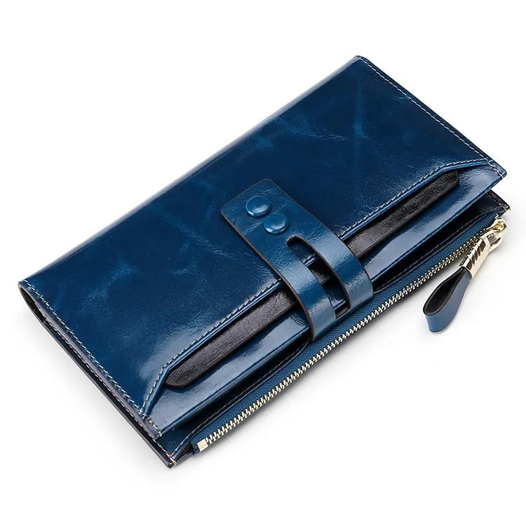 Detachable Card Holder Women Leather Wallet - Blue Rfid