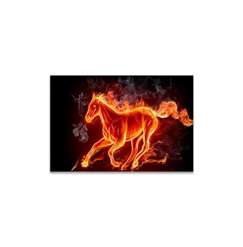 GADGETS WRAP Canvas Gallery Wrap Framed for Home Office Studio Living Room Decoration (14x11inch) - Hintergrundbilder Mit Feuerpferd Auf Schwarzen Hintergrund