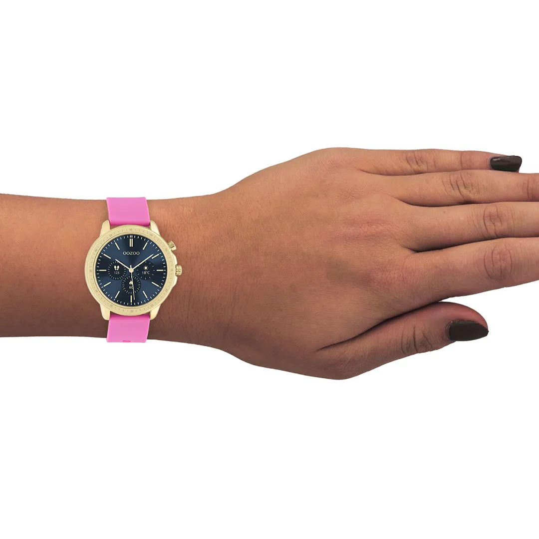 Gold coloured OOZOO smartwatch with raspberry pink rubber strap - Q00320