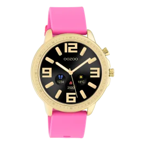 Gold coloured OOZOO smartwatch with raspberry pink rubber strap - Q00320