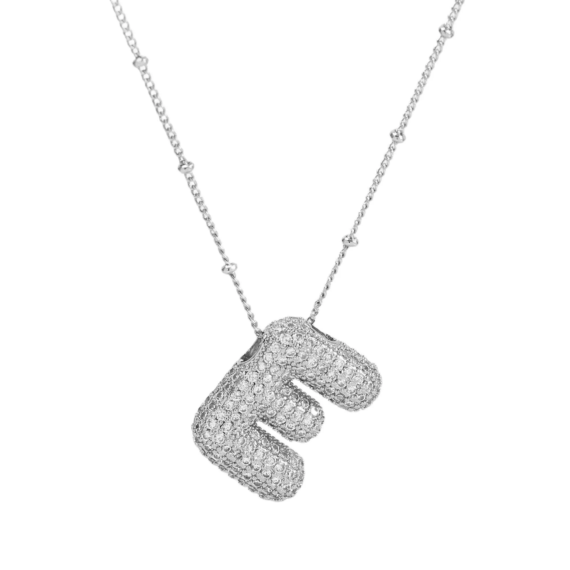 Initial CZ Balloon Bubble Sterling Silver Necklace: E
