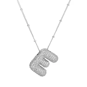 Initial CZ Balloon Bubble Sterling Silver Necklace: E