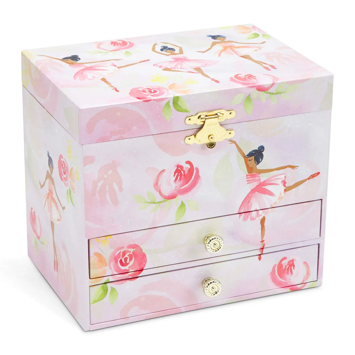 Jewelkeeper Ballerina and Roses Girl's Musical Jewelry Box, 2 Pullout Drawers, Swan Lake
