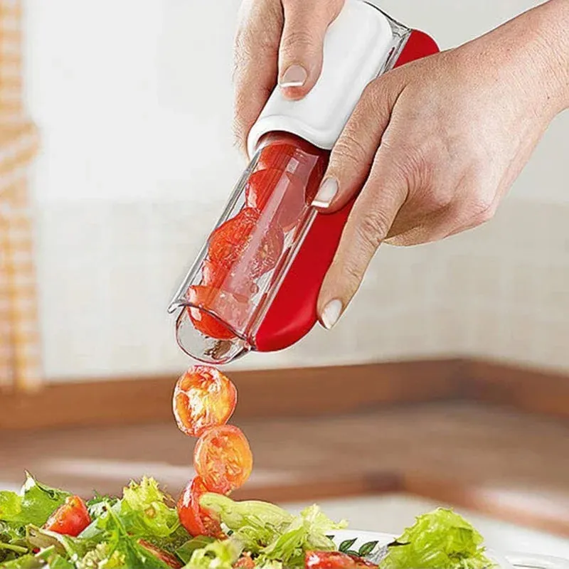Manual Tomato Grape Cherry Slicer Short Eyecatching Fruit Vegetable Salad Tool Kitchen Gadget Progressive Zip Slicer