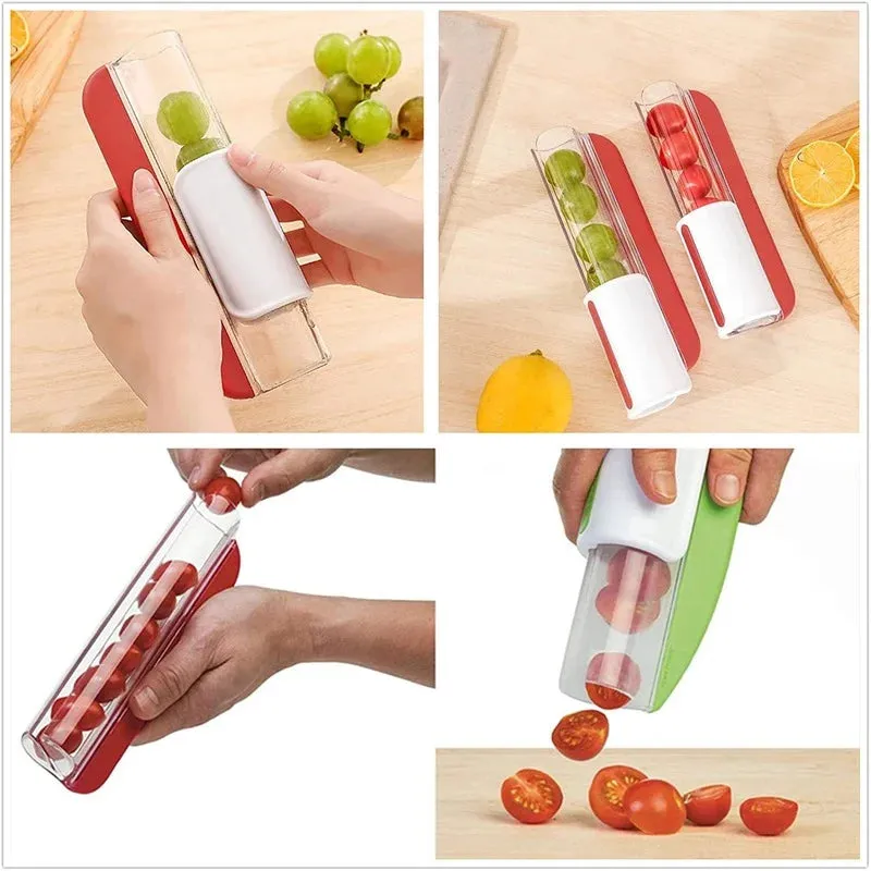 Manual Tomato Grape Cherry Slicer Short Eyecatching Fruit Vegetable Salad Tool Kitchen Gadget Progressive Zip Slicer