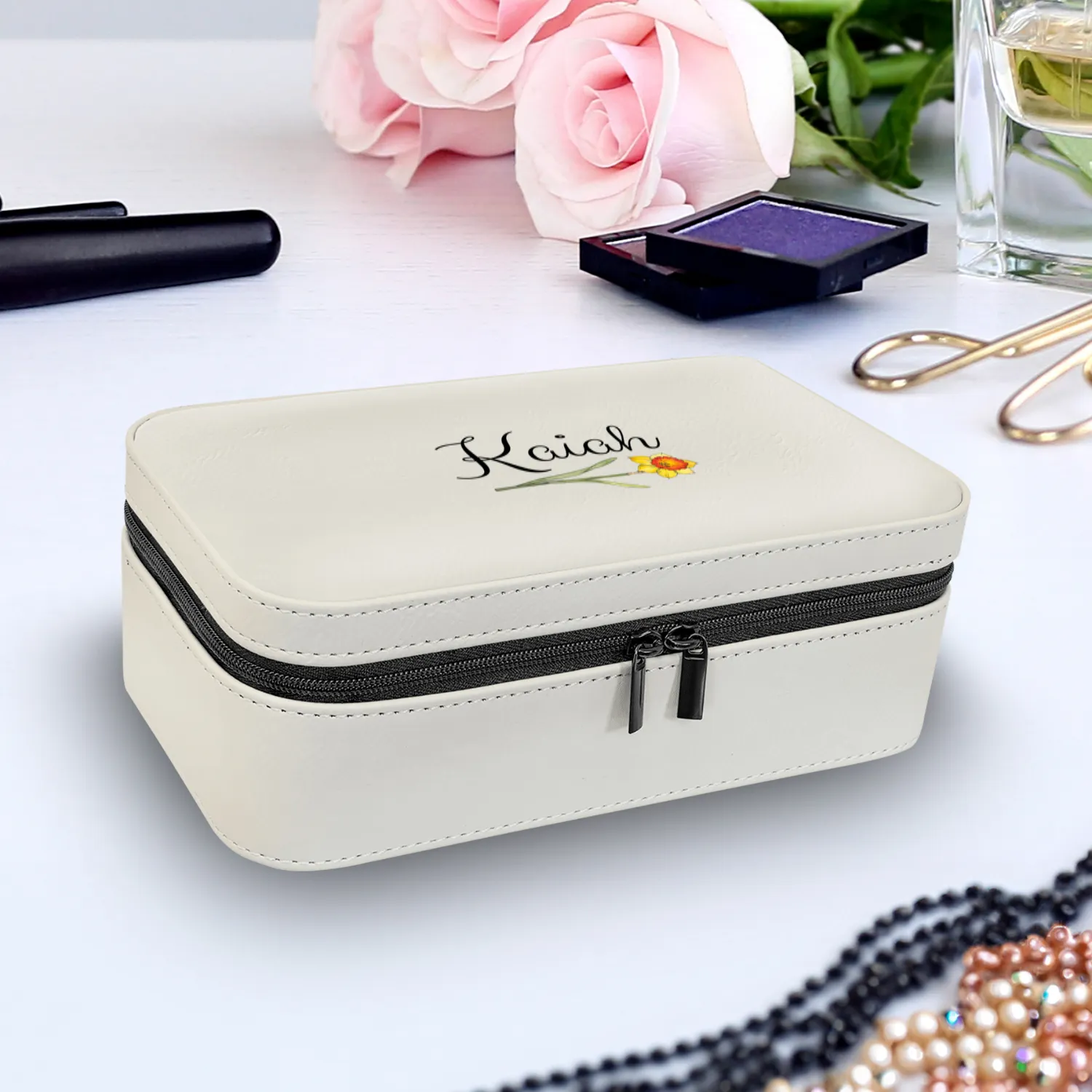 Personalized Birth Flower Jewelry Box  Custom Travel Organizer