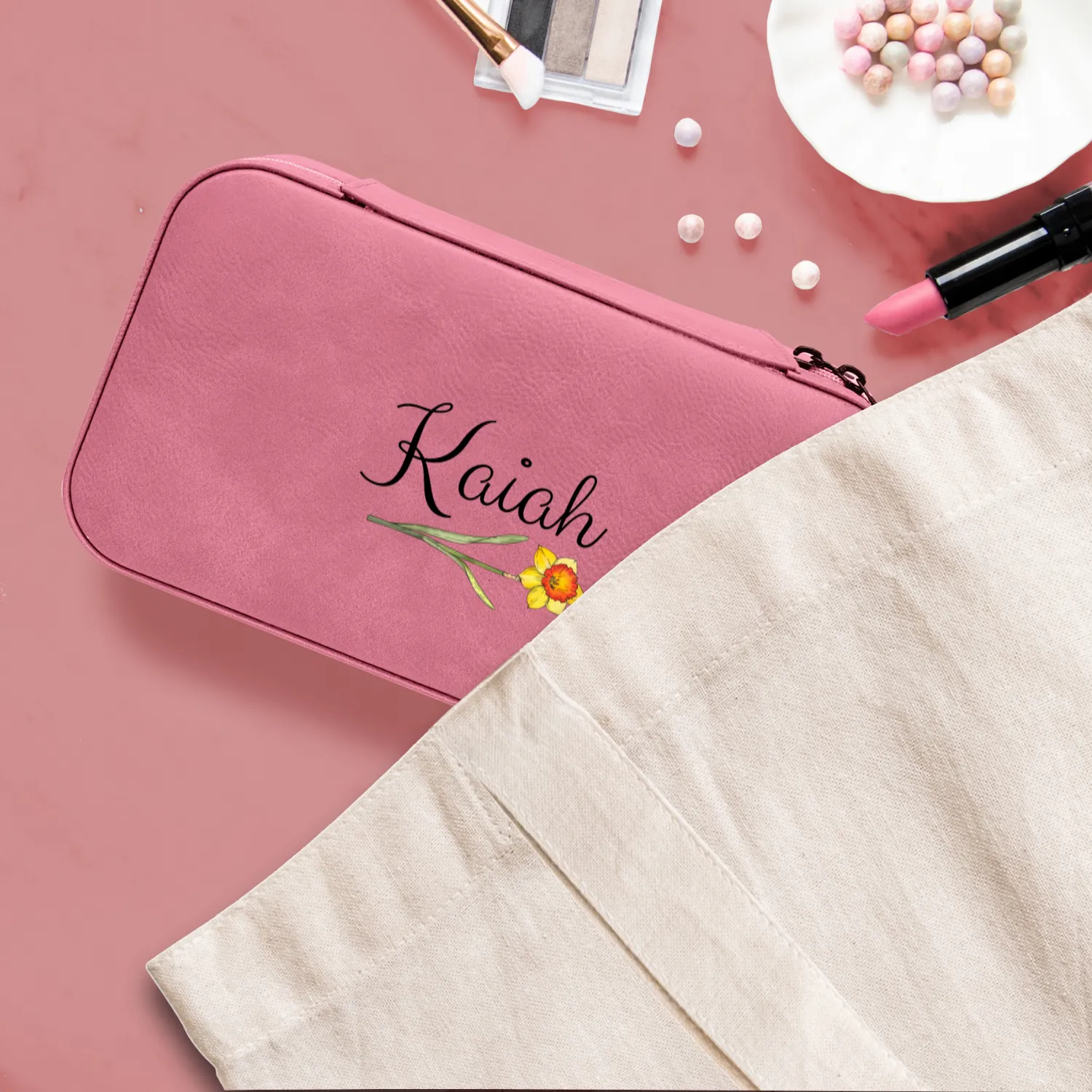 Personalized Birth Flower Jewelry Box  Custom Travel Organizer