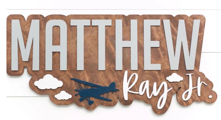 Sugar   Maple Personalized Bubble Wood Sign | Airplane