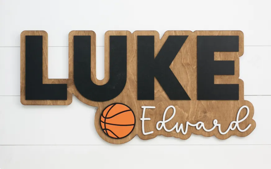 Sugar   Maple Personalized Bubble Wood Sign | Basketball