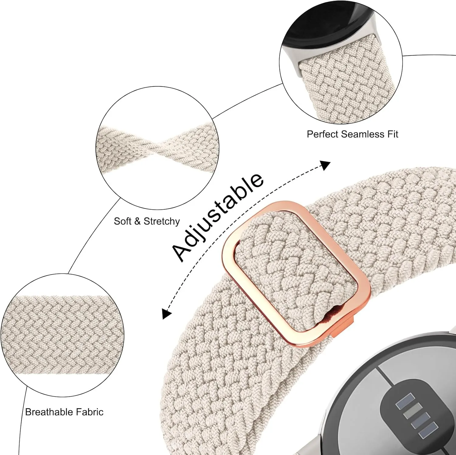 Tobfit Quick Release Watch Band for Men and Women, 20mm 22m Watch Strap Braided Nylon Elastic Stretchy Adjustable Loop Replacement Wristbands for Smartwatch