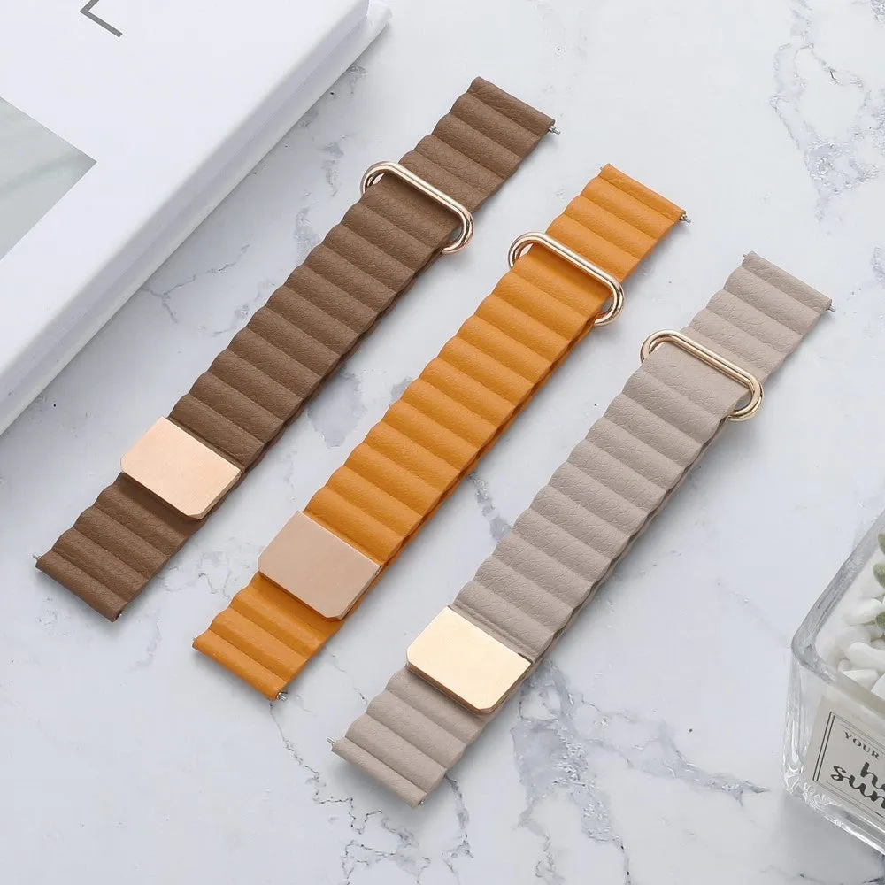 Universal Smartwatch Rem 20mm Magnetisk Litchi Læder - Brun / Rose Gold