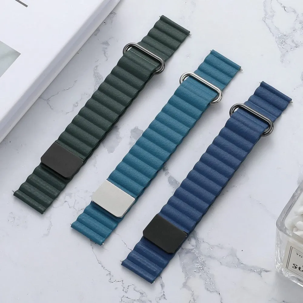 Universal Smartwatch Rem 20mm Magnetisk Litchi Læder - Grøn / Sort